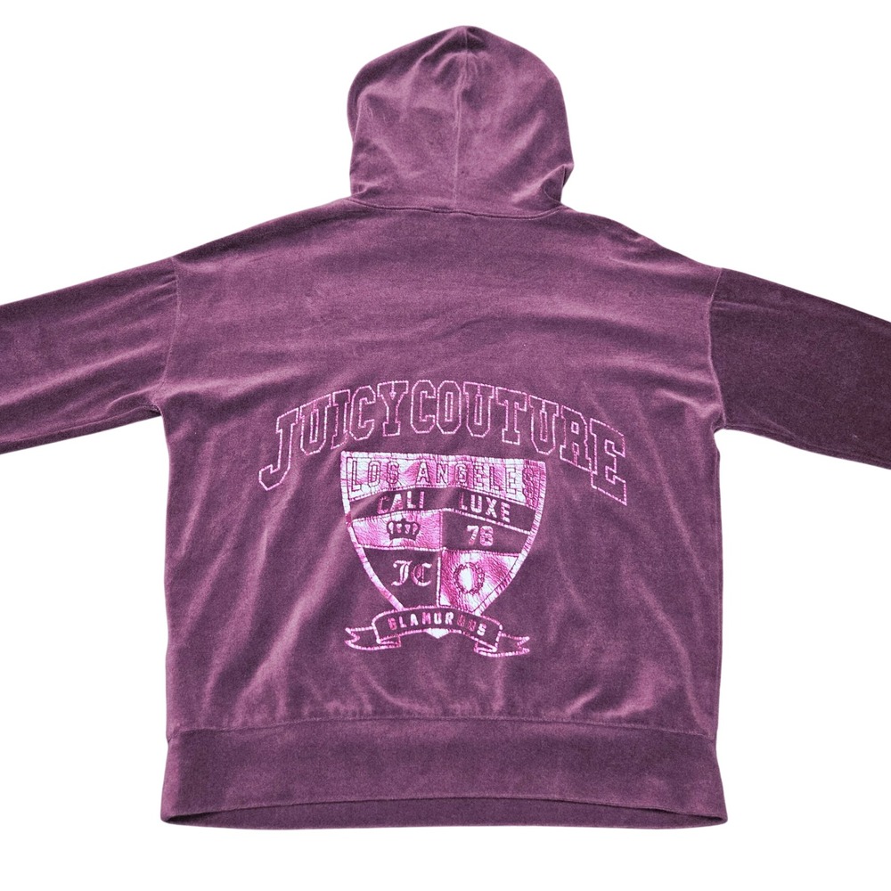 Y2K Juicy Couture Velour Hoodie Small Purple Embossed Back Loungewear